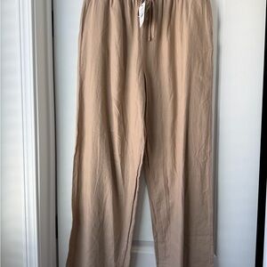 Casual Drawstring Linen Pants — Tan